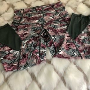 Zella Pink and Green Camo Patterned Leggings with Mesh accents